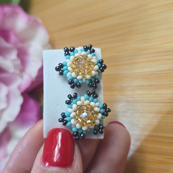 Jewelry - Artisan Handcrafted Elegant Floral Beaded Pierced Earrings